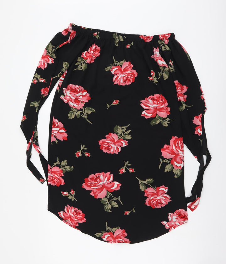 Cameo Rose Womens Black Floral Polyester Tank Dress Size 8 Off the Shoulder Pullover