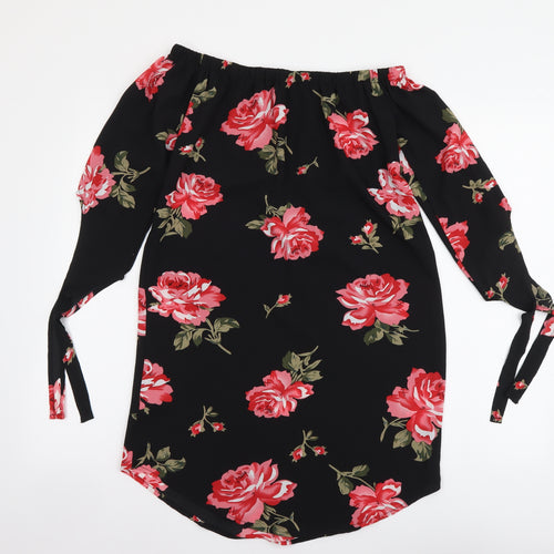Cameo Rose Womens Black Floral Polyester Tank Dress Size 8 Off the Shoulder Pullover