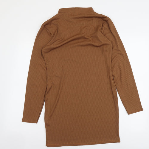 Boohoo Womens Brown Polyester Jumper Dress Size 14 Mock Neck Pullover