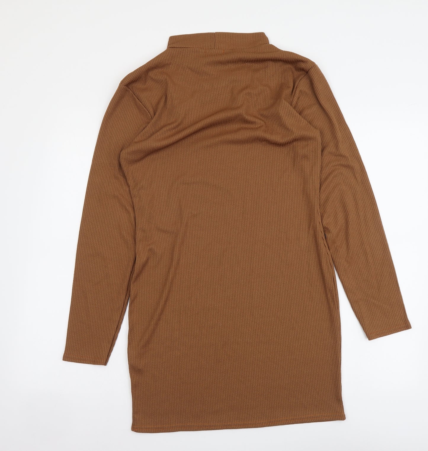 Boohoo Womens Brown Polyester Jumper Dress Size 14 Mock Neck Pullover