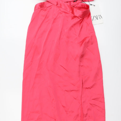 Zara Womens Pink Polyester Maxi Size S V-Neck Zip