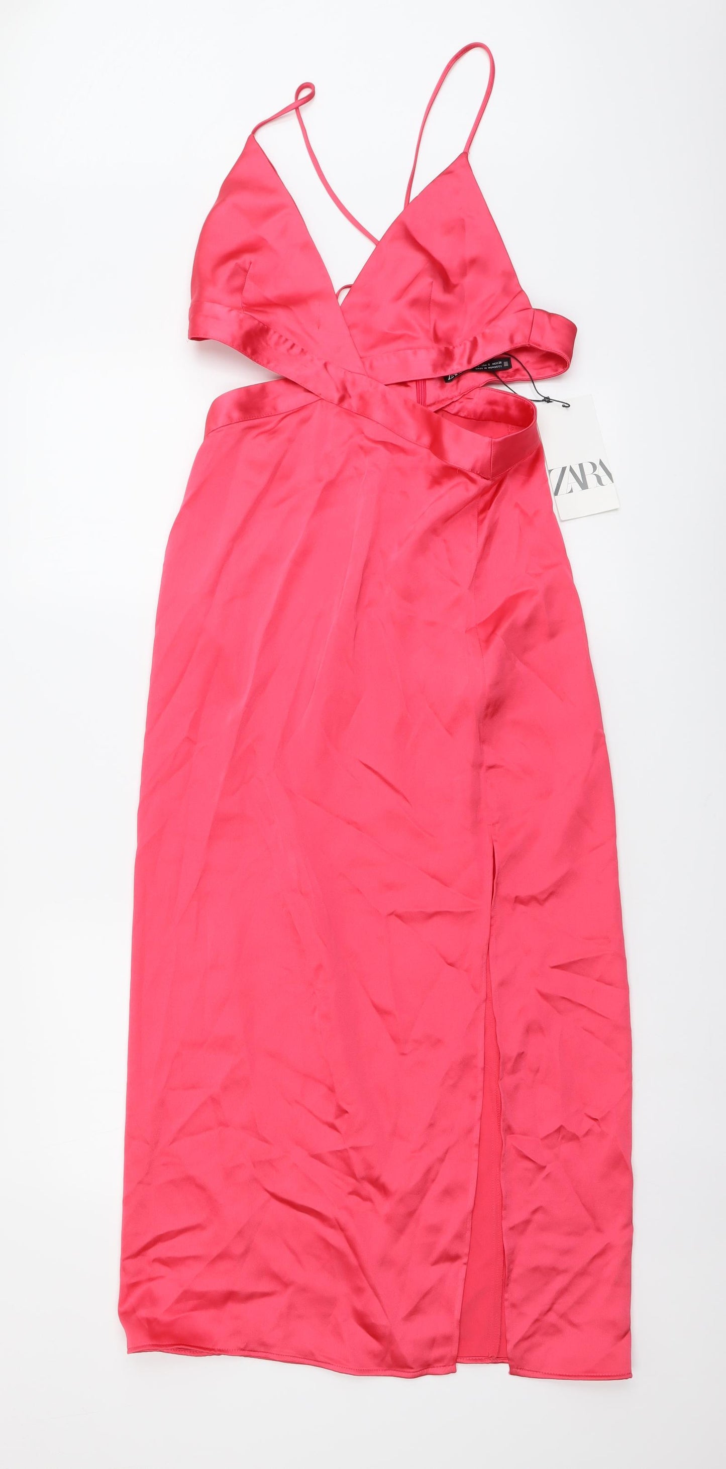 Zara Womens Pink Polyester Maxi Size S V-Neck Zip