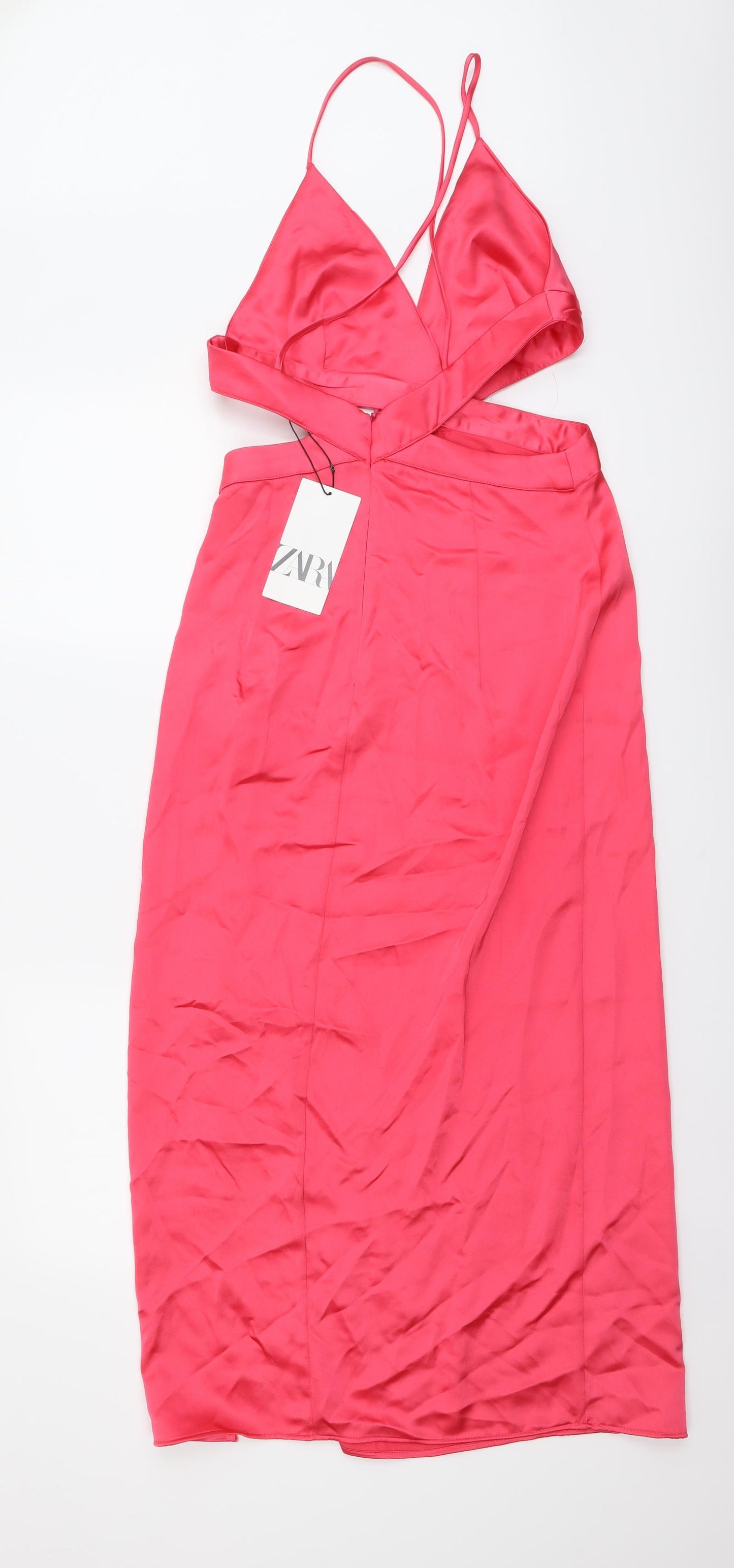 Zara Womens Pink Polyester Maxi Size S V-Neck Zip
