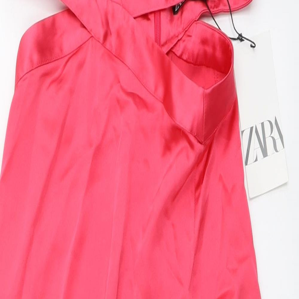 Zara Womens Pink Polyester Maxi Size S V-Neck Zip