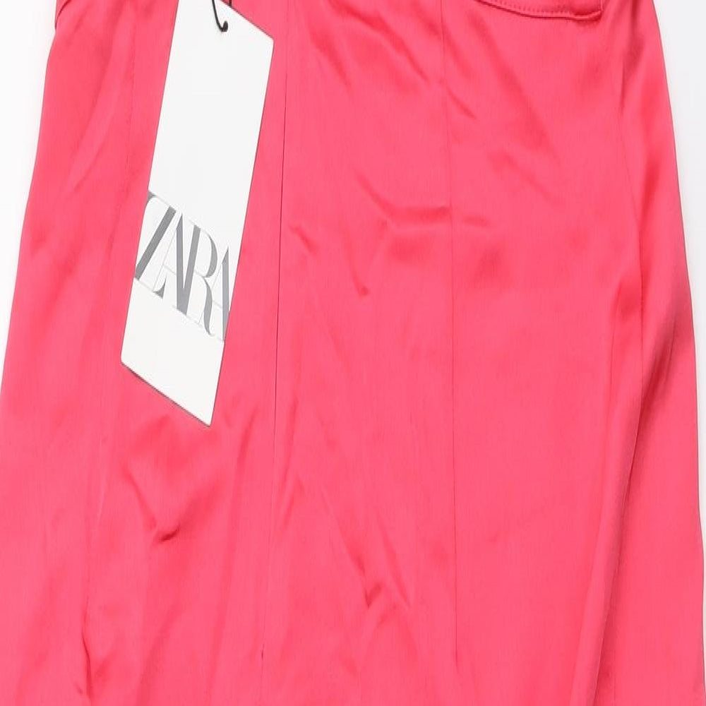 Zara Womens Pink Polyester Maxi Size S V-Neck Zip