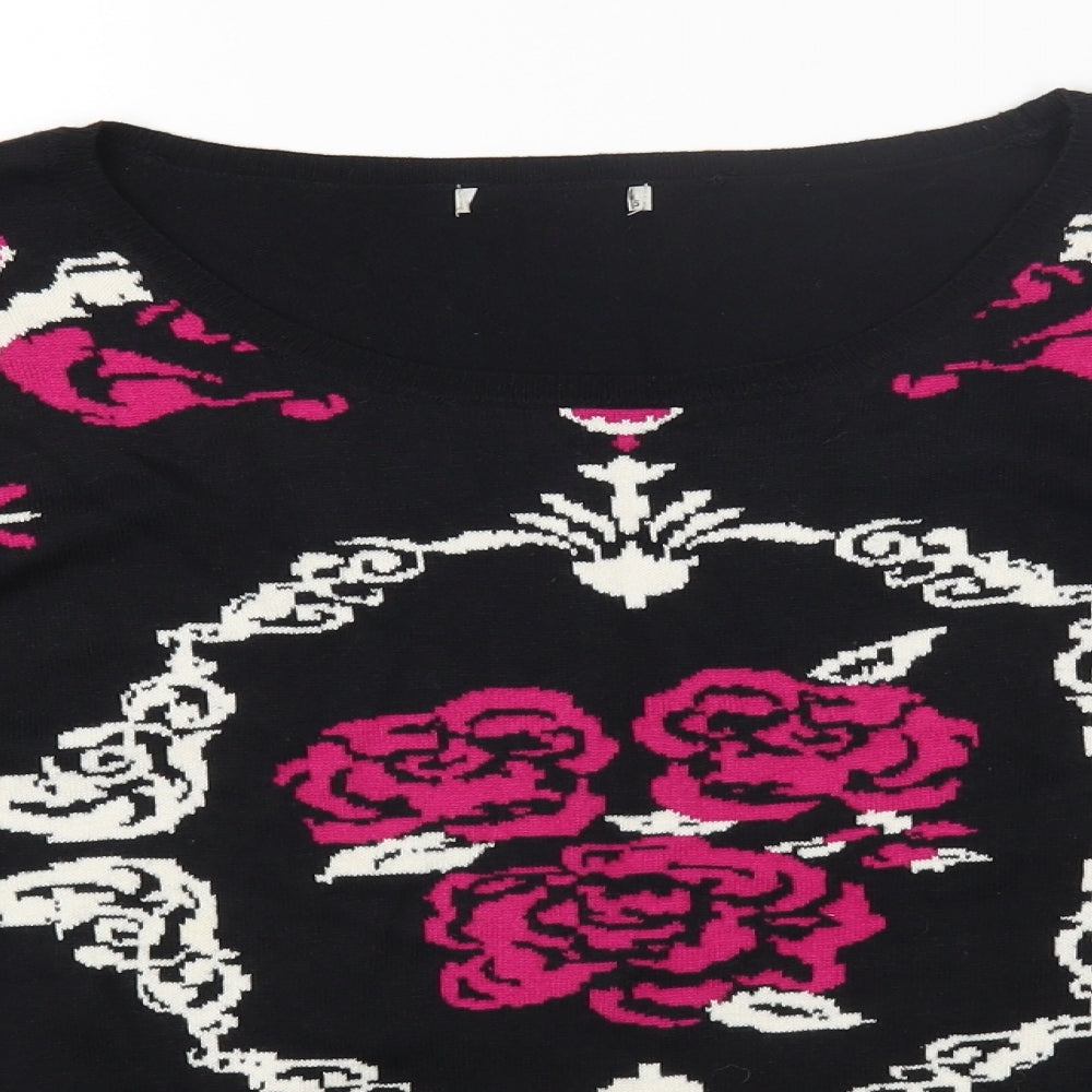TU Womens Black Round Neck Geometric Cotton Pullover Jumper Size 16