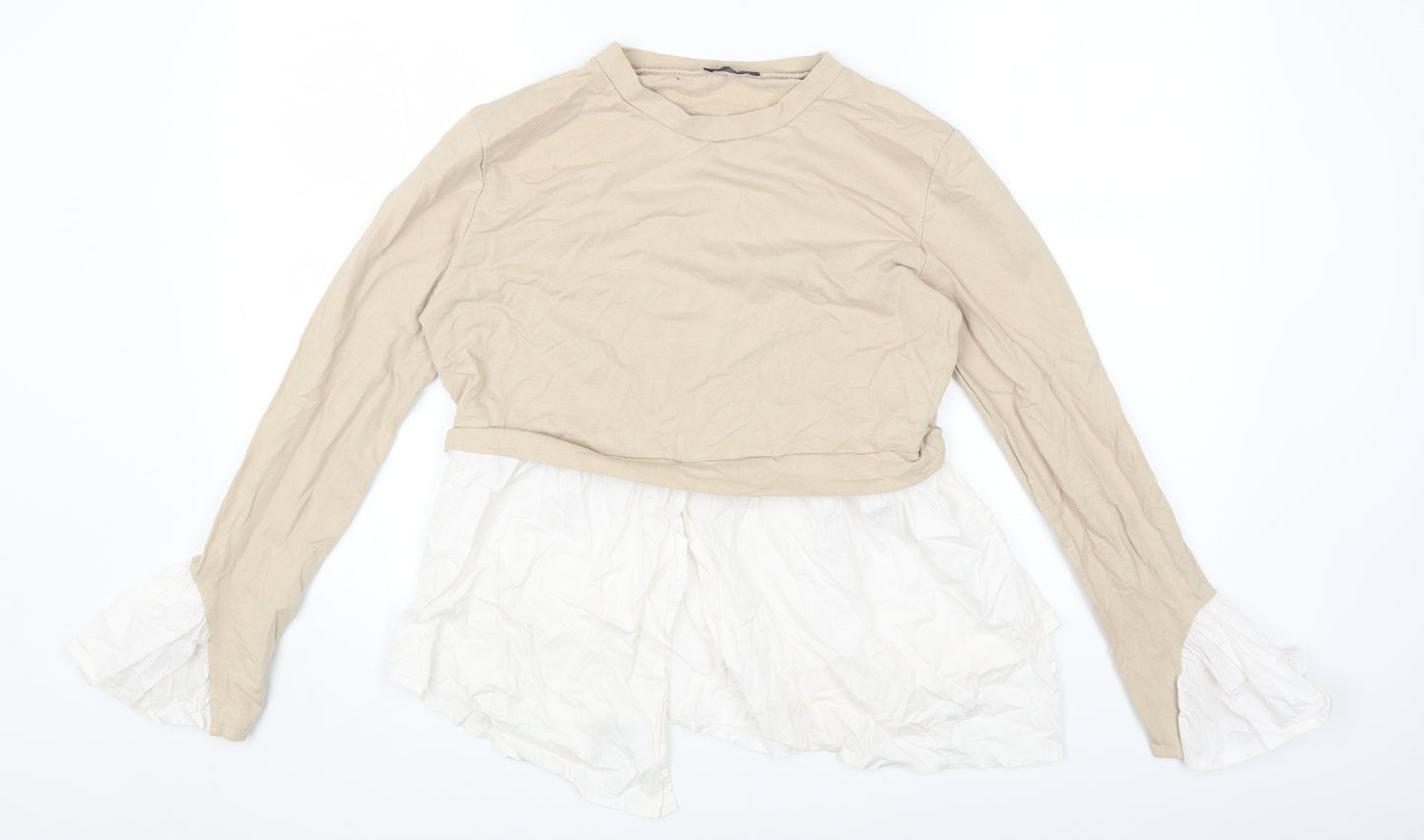 PRETTYLITTLETHING Womens Beige Cotton Basic T-Shirt Size 6 Round Neck