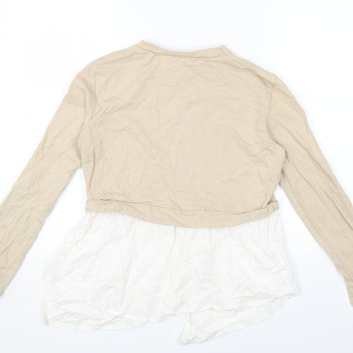 PRETTYLITTLETHING Womens Beige Cotton Basic T-Shirt Size 6 Round Neck