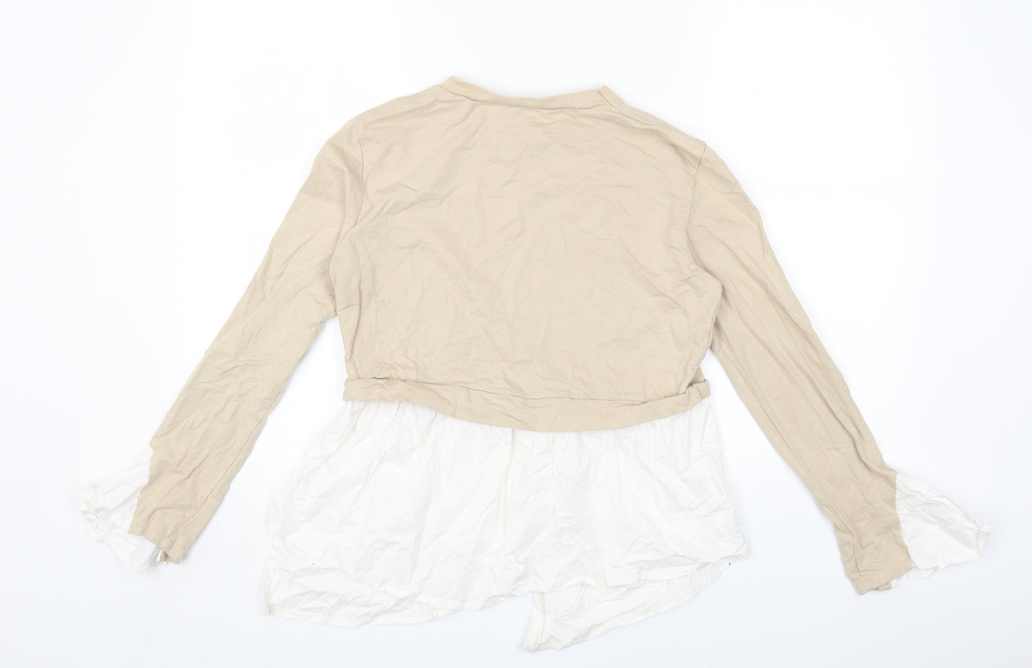 PRETTYLITTLETHING Womens Beige Cotton Basic T-Shirt Size 6 Round Neck