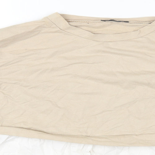 PRETTYLITTLETHING Womens Beige Cotton Basic T-Shirt Size 6 Round Neck