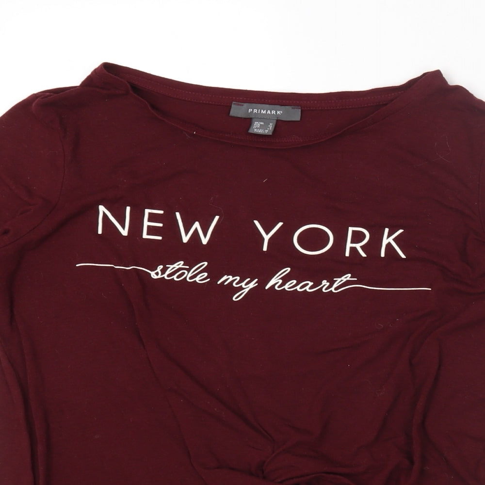 Primark Womens Red Polyester Basic T-Shirt Size 12 Round Neck - New York Stole My Heart