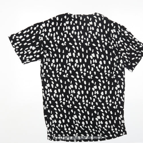 Studio Womens Black Geometric Viscose Basic T-Shirt Size 8 Round Neck