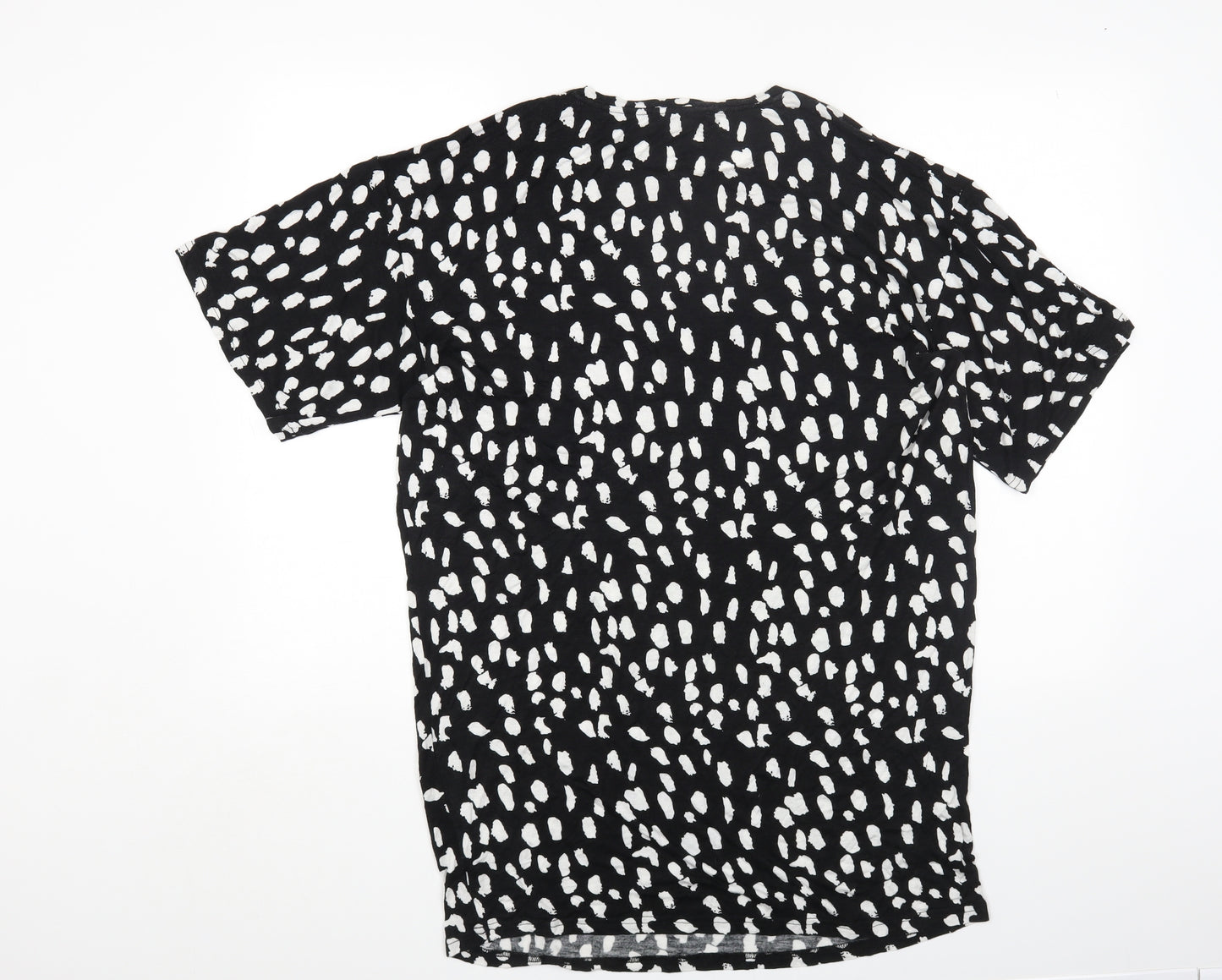 Studio Womens Black Geometric Viscose Basic T-Shirt Size 8 Round Neck