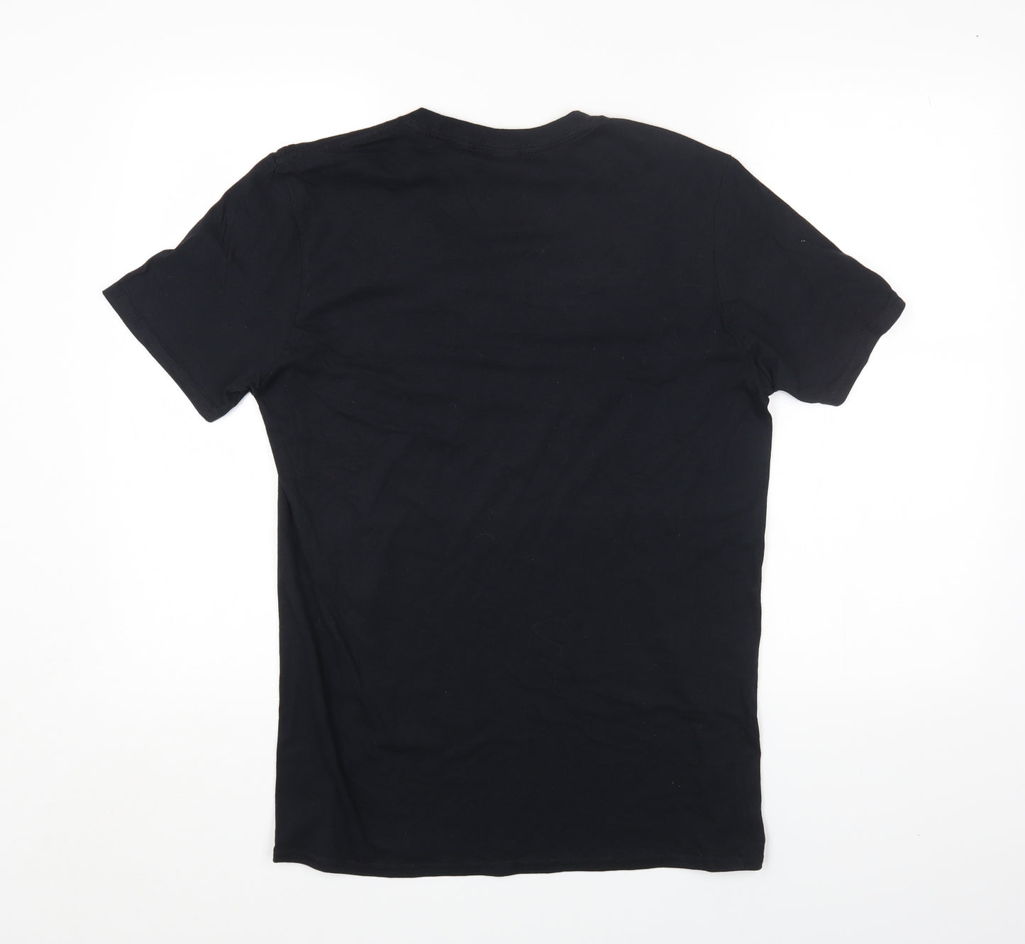 Boohoo Mens Black Cotton T-Shirt Size M Round Neck - Flower Detail