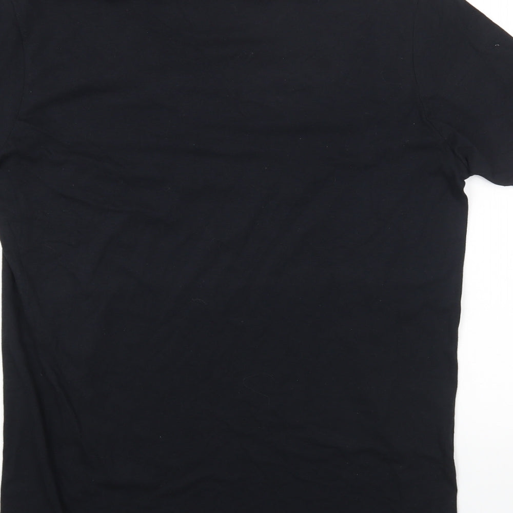 Boohoo Mens Black Cotton T-Shirt Size M Round Neck - Flower Detail