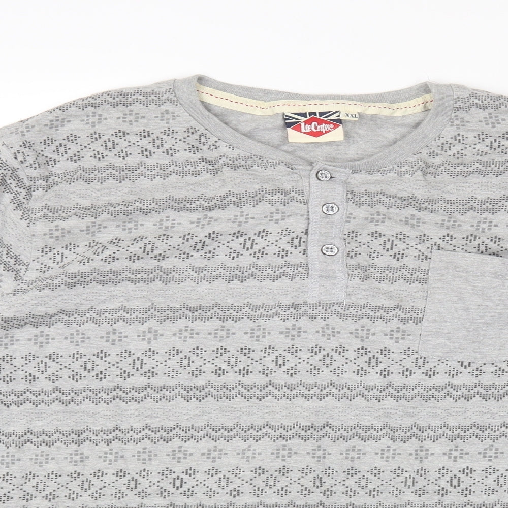 Lee Cooper Mens Grey Geometric Cotton T-Shirt Size 2XL Round Neck