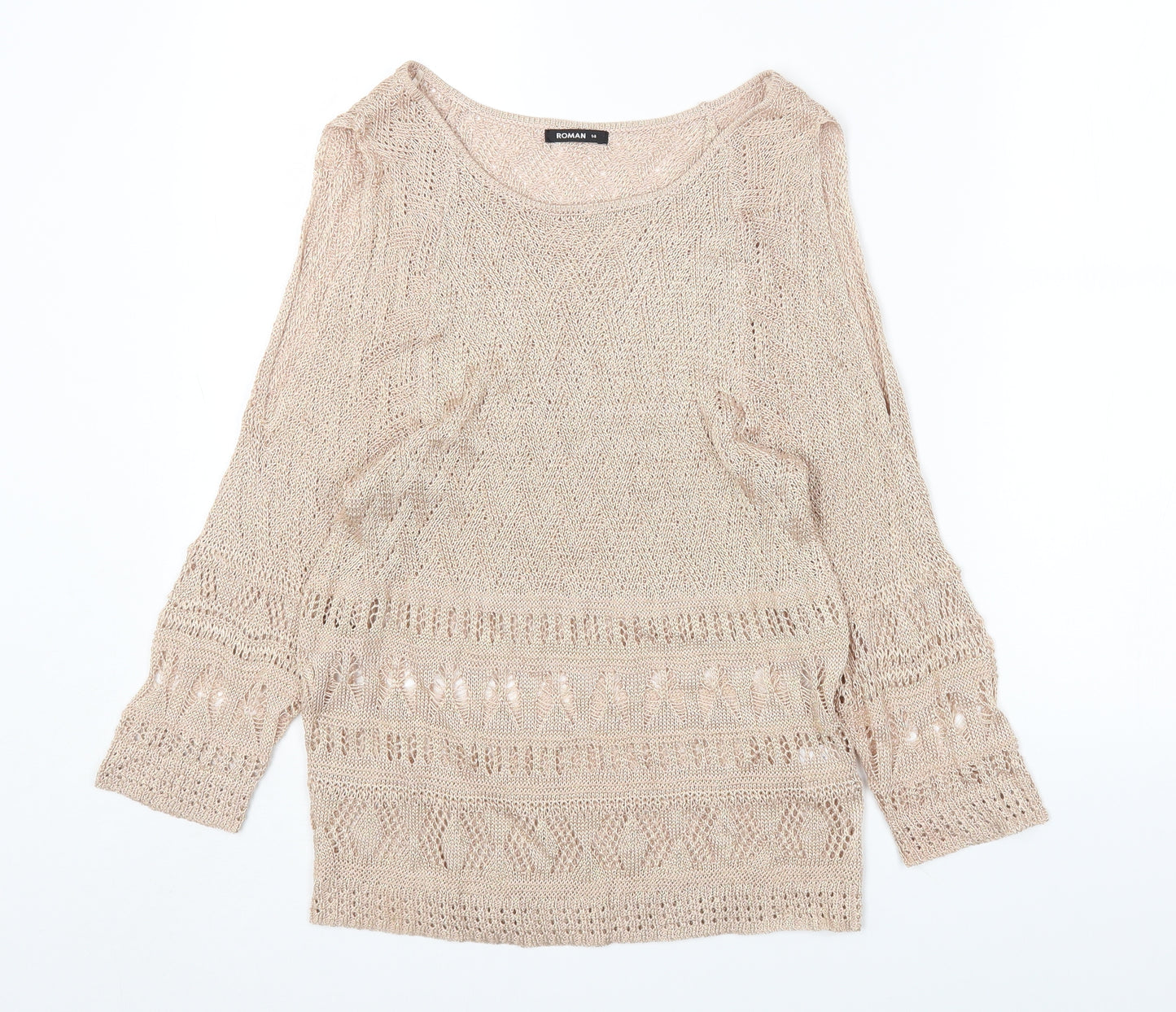 Roman Womens Gold Viscose Basic T-Shirt Size 14 Boat Neck