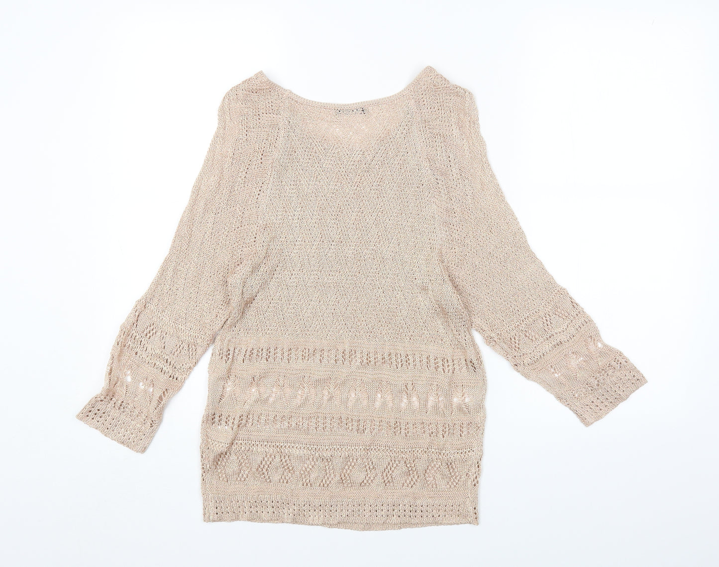 Roman Womens Gold Viscose Basic T-Shirt Size 14 Boat Neck