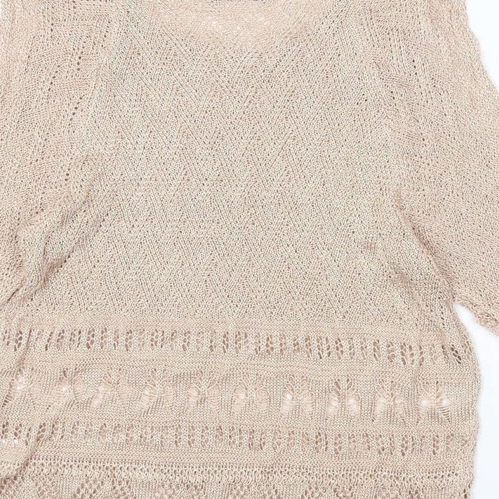 Roman Womens Gold Viscose Basic T-Shirt Size 14 Boat Neck
