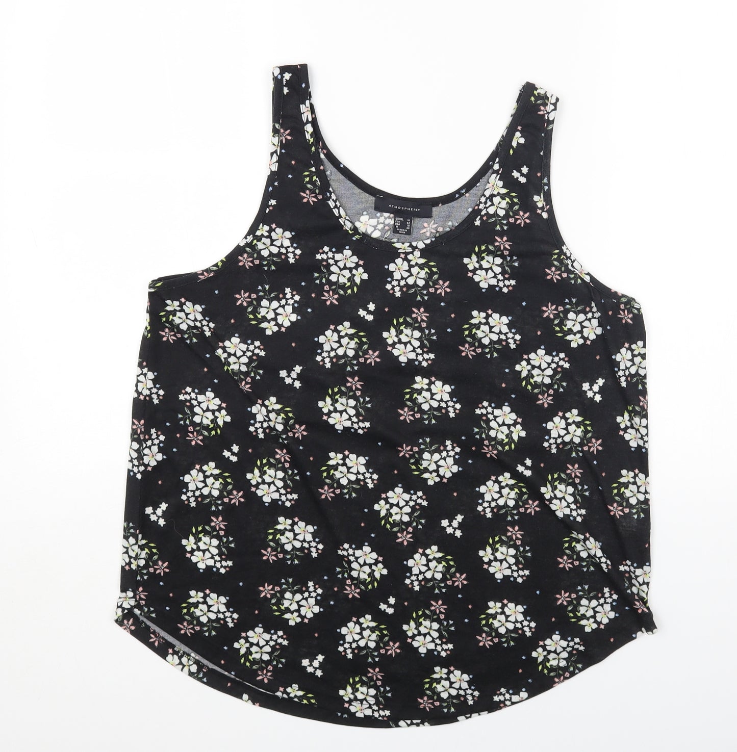 Atmosphere Womens Black Floral Polyester Basic T-Shirt Size 14 Round Neck