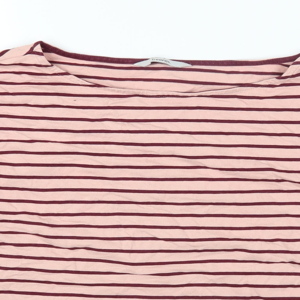 George Womens Pink Striped Cotton Basic T-Shirt Size 16 Round Neck