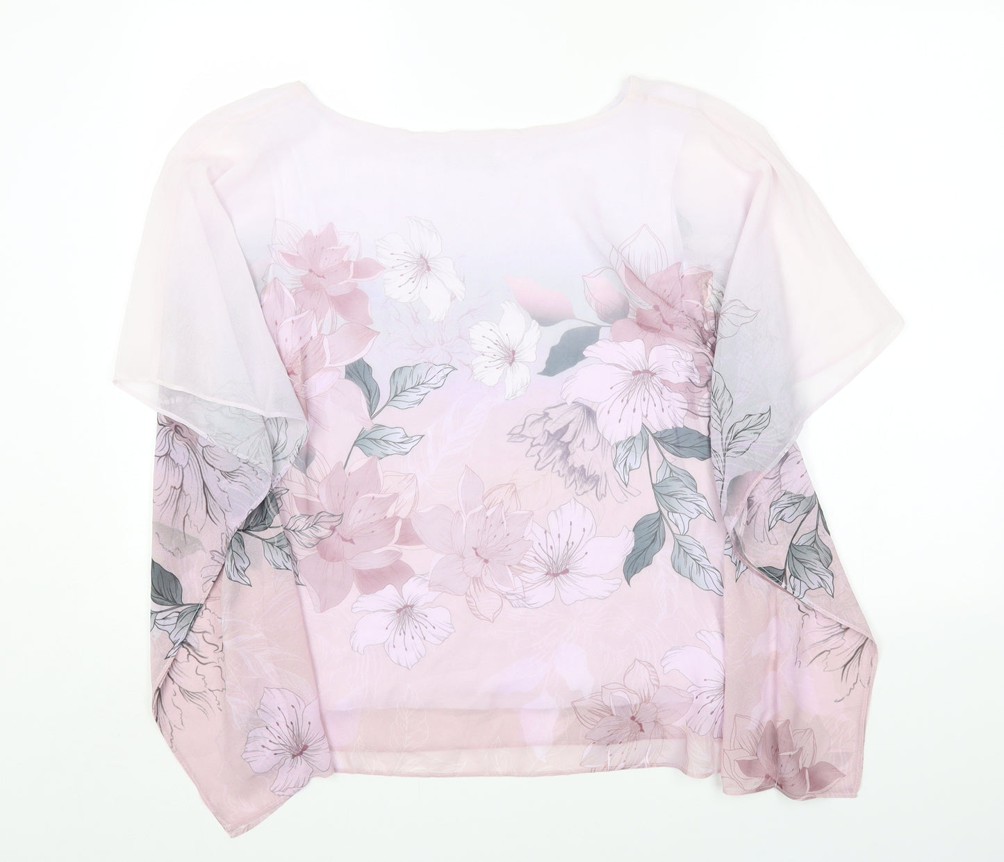 Roman Womens Pink Floral Polyester Basic T-Shirt Size 16 Round Neck