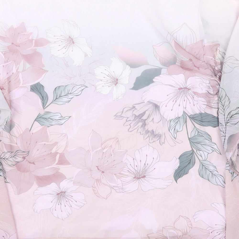 Roman Womens Pink Floral Polyester Basic T-Shirt Size 16 Round Neck