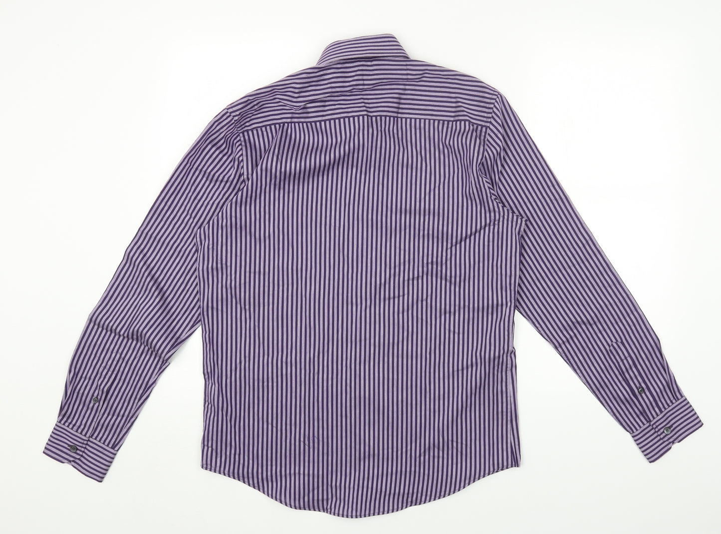 Thomas Nash Mens Purple Striped Cotton Button-Up Size S Collared Button