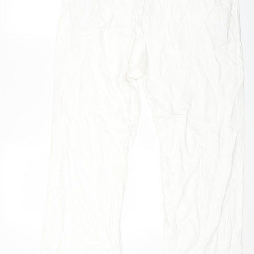 NEXT Womens White Linen Cargo Trousers Size 16 L28 in Regular Zip