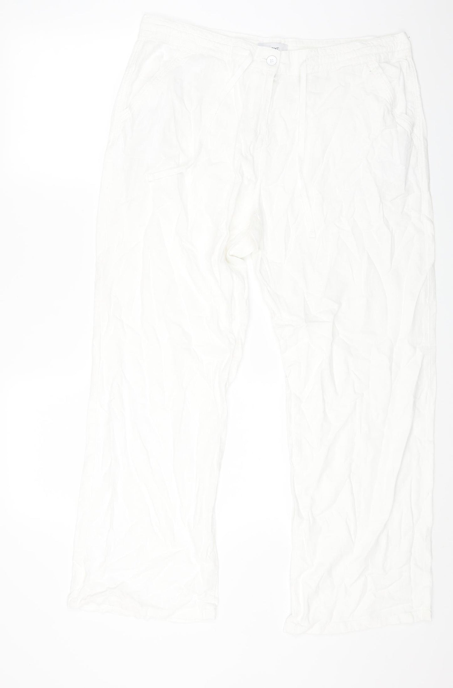 NEXT Womens White Linen Cargo Trousers Size 16 L28 in Regular Zip