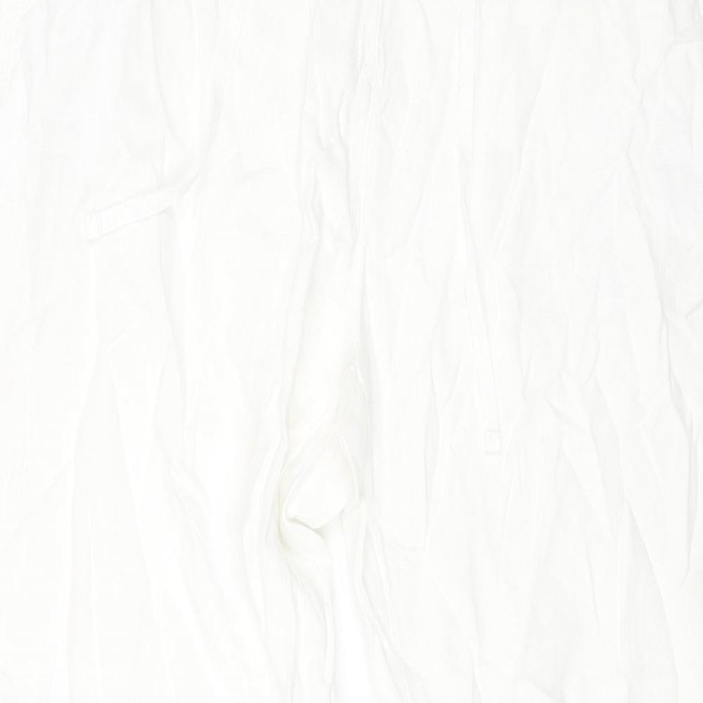 NEXT Womens White Linen Cargo Trousers Size 16 L28 in Regular Zip