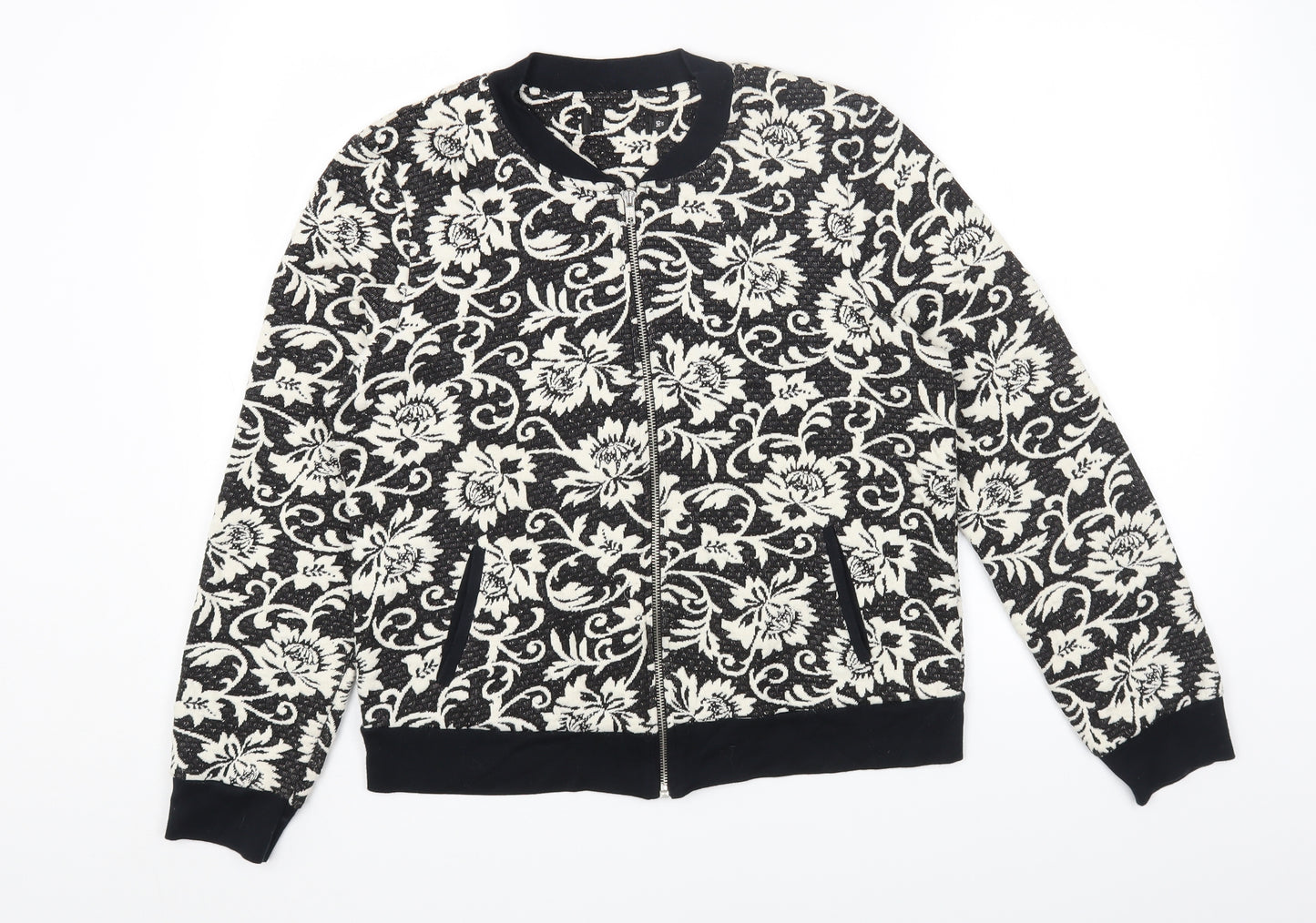 Dorothy Perkins Womens Black Floral Bomber Jacket Jacket Size 16 Zip