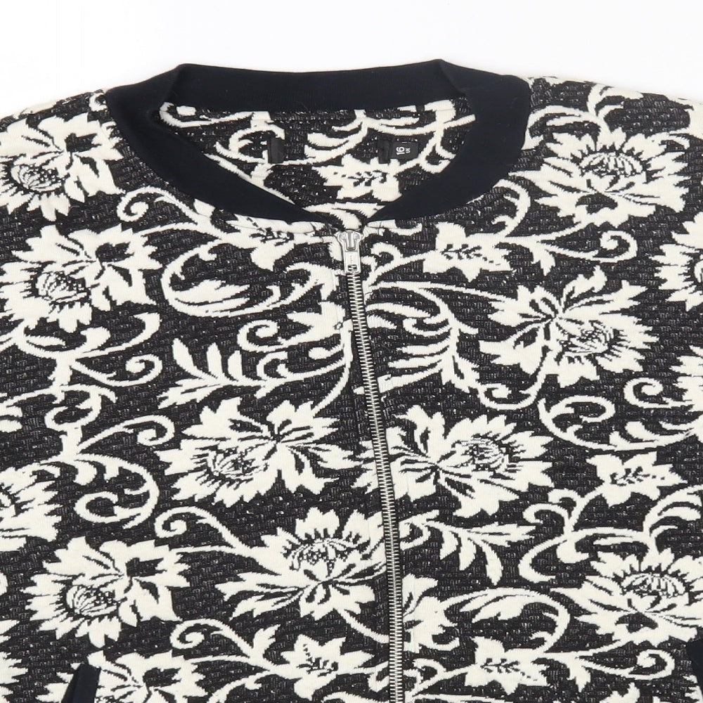 Dorothy Perkins Womens Black Floral Bomber Jacket Jacket Size 16 Zip