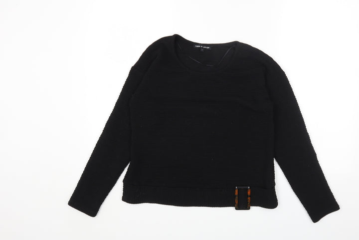 Cable & Gauge Womens Black Polyester Basic T-Shirt Size S Round Neck