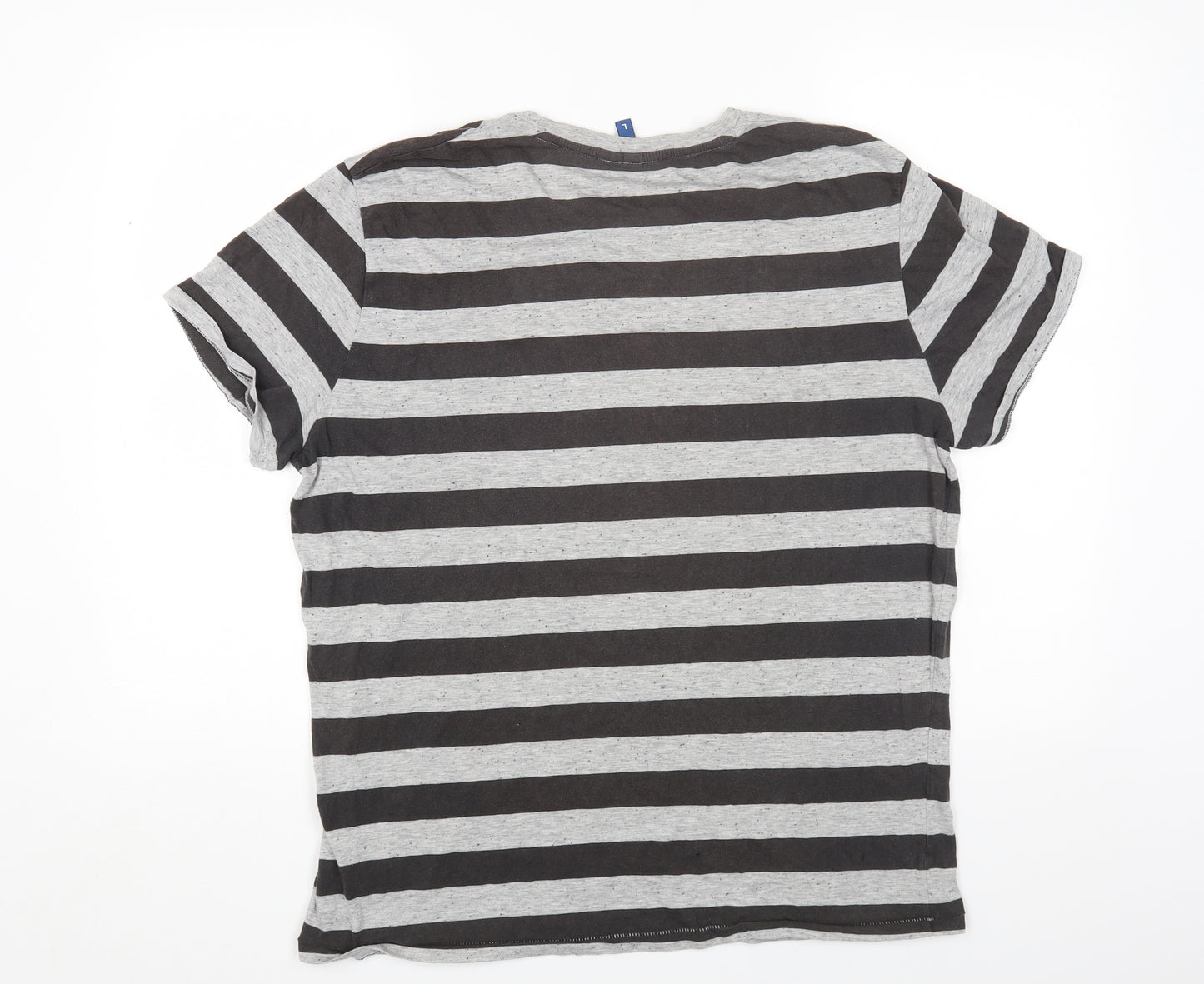 H&M Womens Grey Striped Cotton Basic T-Shirt Size L Round Neck