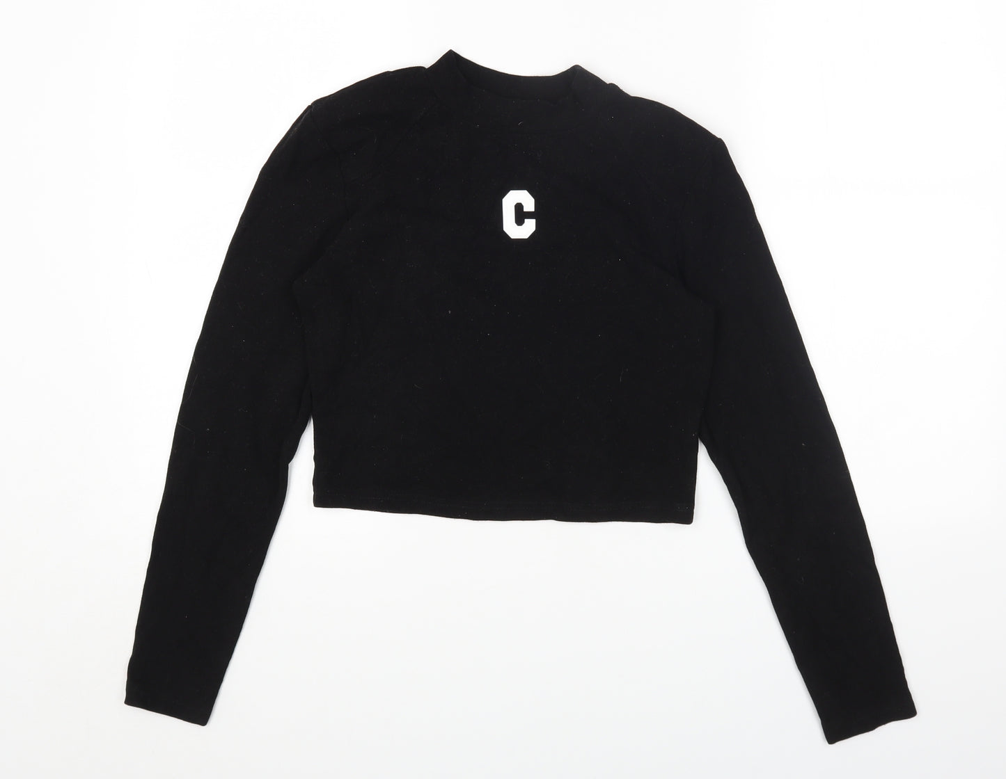 Magijaer Womens Black Cotton Cropped T-Shirt Size S Round Neck