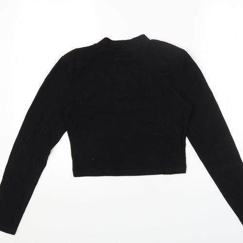 Magijaer Womens Black Cotton Cropped T-Shirt Size S Round Neck