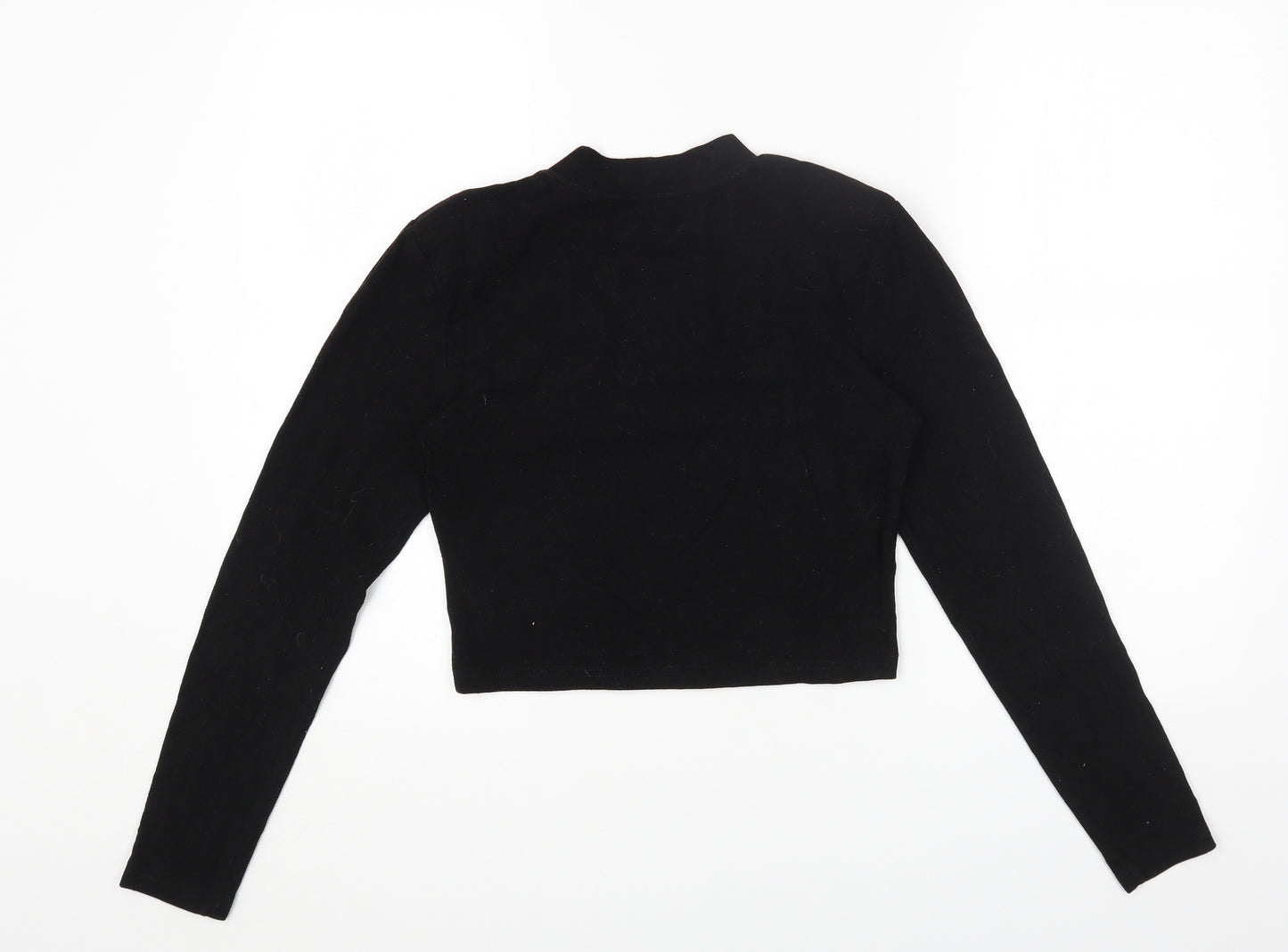 Magijaer Womens Black Cotton Cropped T-Shirt Size S Round Neck