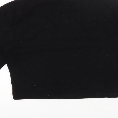 Magijaer Womens Black Cotton Cropped T-Shirt Size S Round Neck