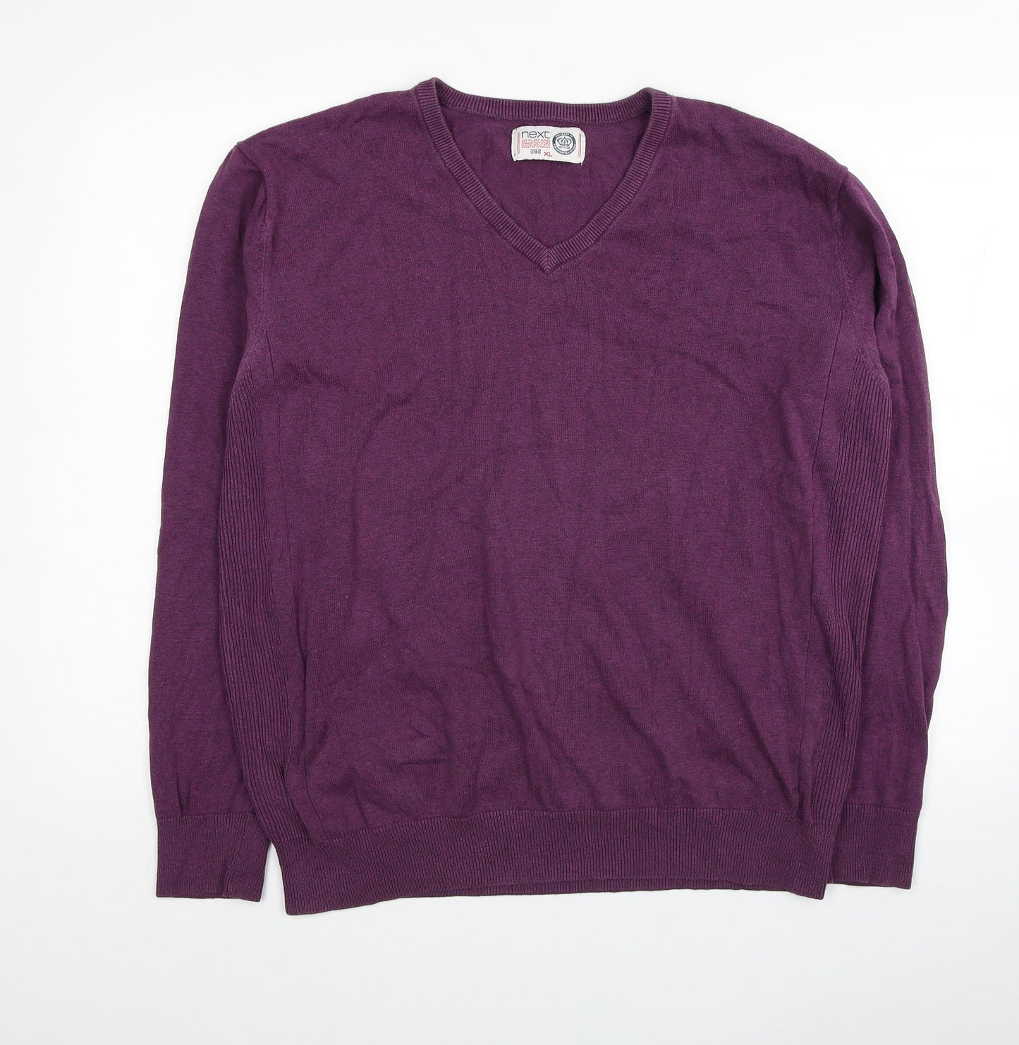 NEXT Mens Purple V-Neck Cotton Pullover Jumper Size XL
