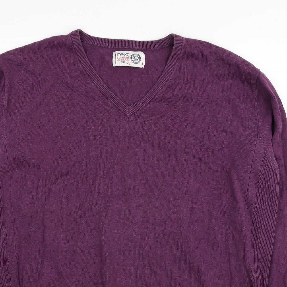 NEXT Mens Purple V-Neck Cotton Pullover Jumper Size XL