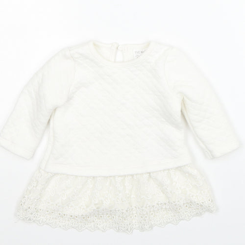 F&F Girls White Floral Cotton Pullover Jumper Size 0-3 Months Button - Lace Detail