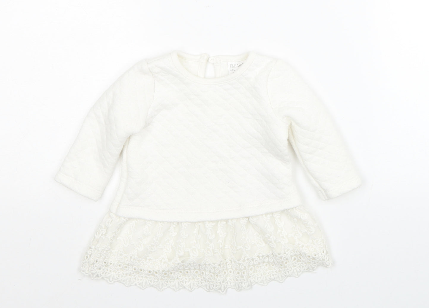 F&F Girls White Floral Cotton Pullover Jumper Size 0-3 Months Button - Lace Detail