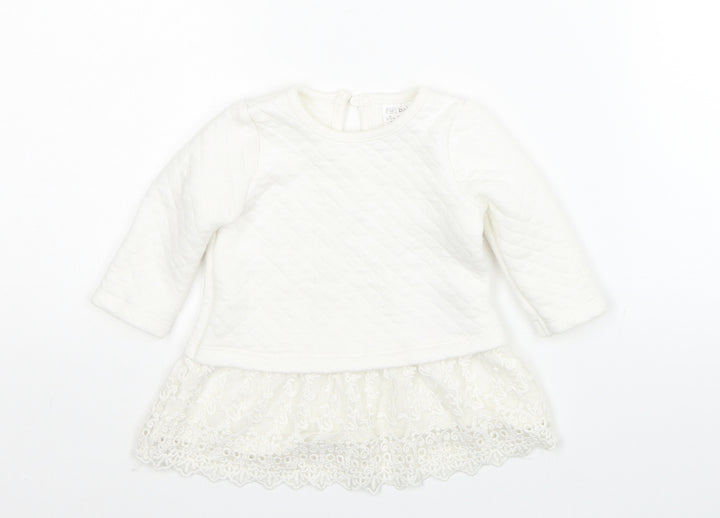 F&F Girls White Floral Cotton Pullover Jumper Size 0-3 Months Button - Lace Detail