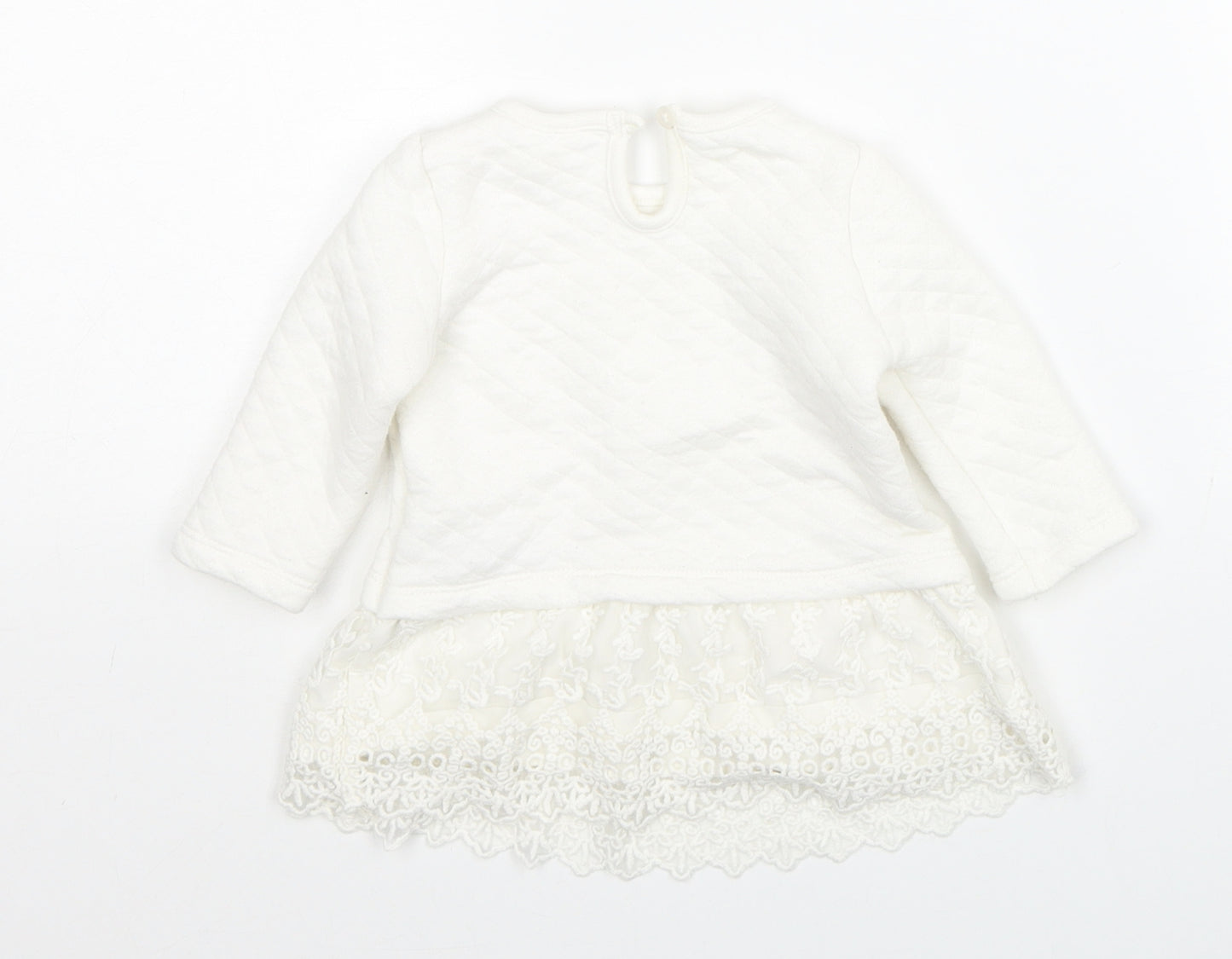 F&F Girls White Floral Cotton Pullover Jumper Size 0-3 Months Button - Lace Detail
