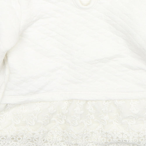 F&F Girls White Floral Cotton Pullover Jumper Size 0-3 Months Button - Lace Detail
