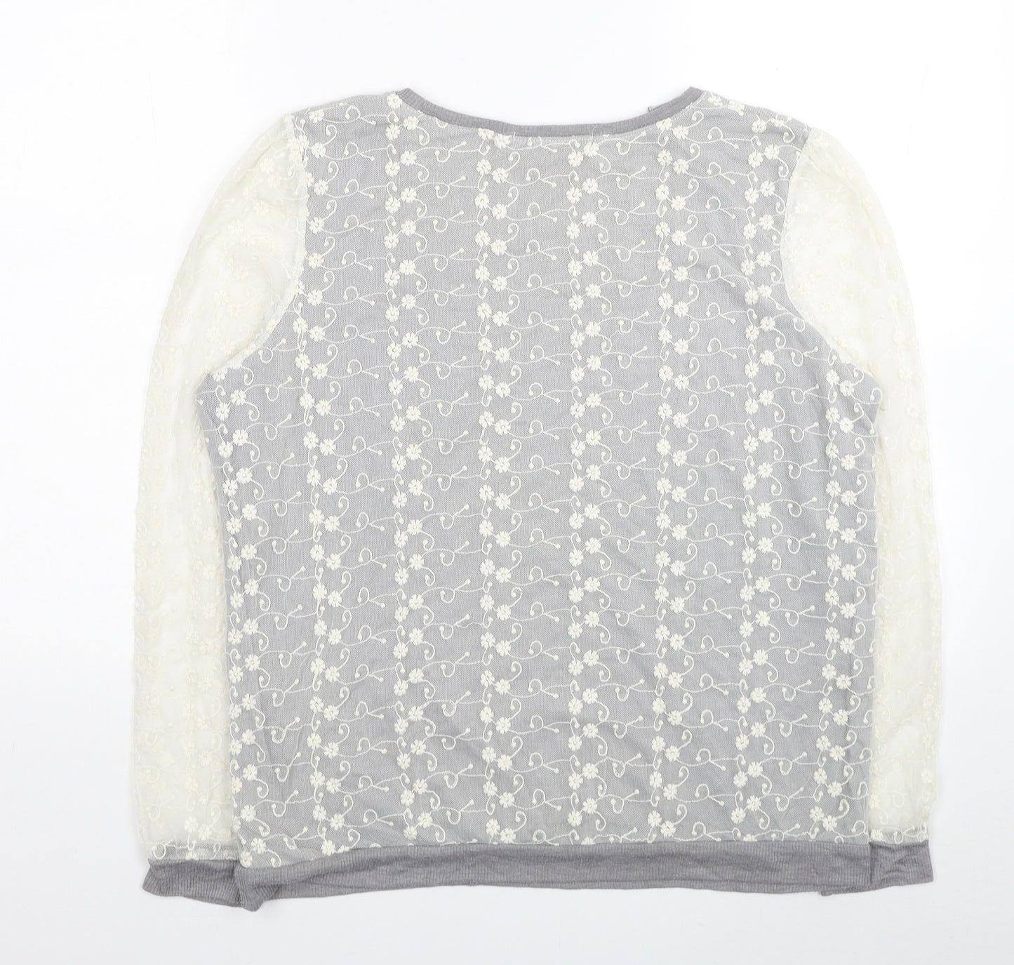 NEXT Womens Grey Round Neck Floral Cotton Pullover Jumper Size 16