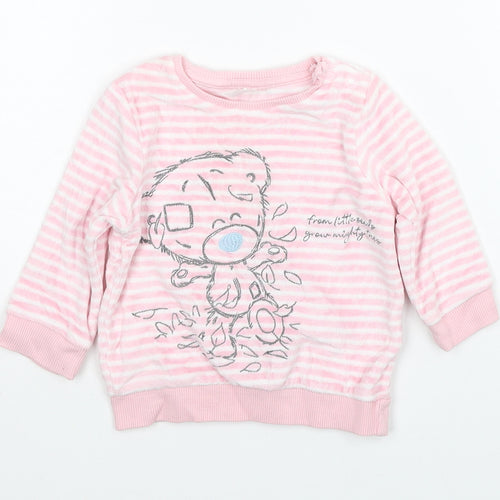 Tiny Tatty Teddy Girls Pink Striped Cotton Pullover Jumper Size 0-3 Months Button - Teddy Bear