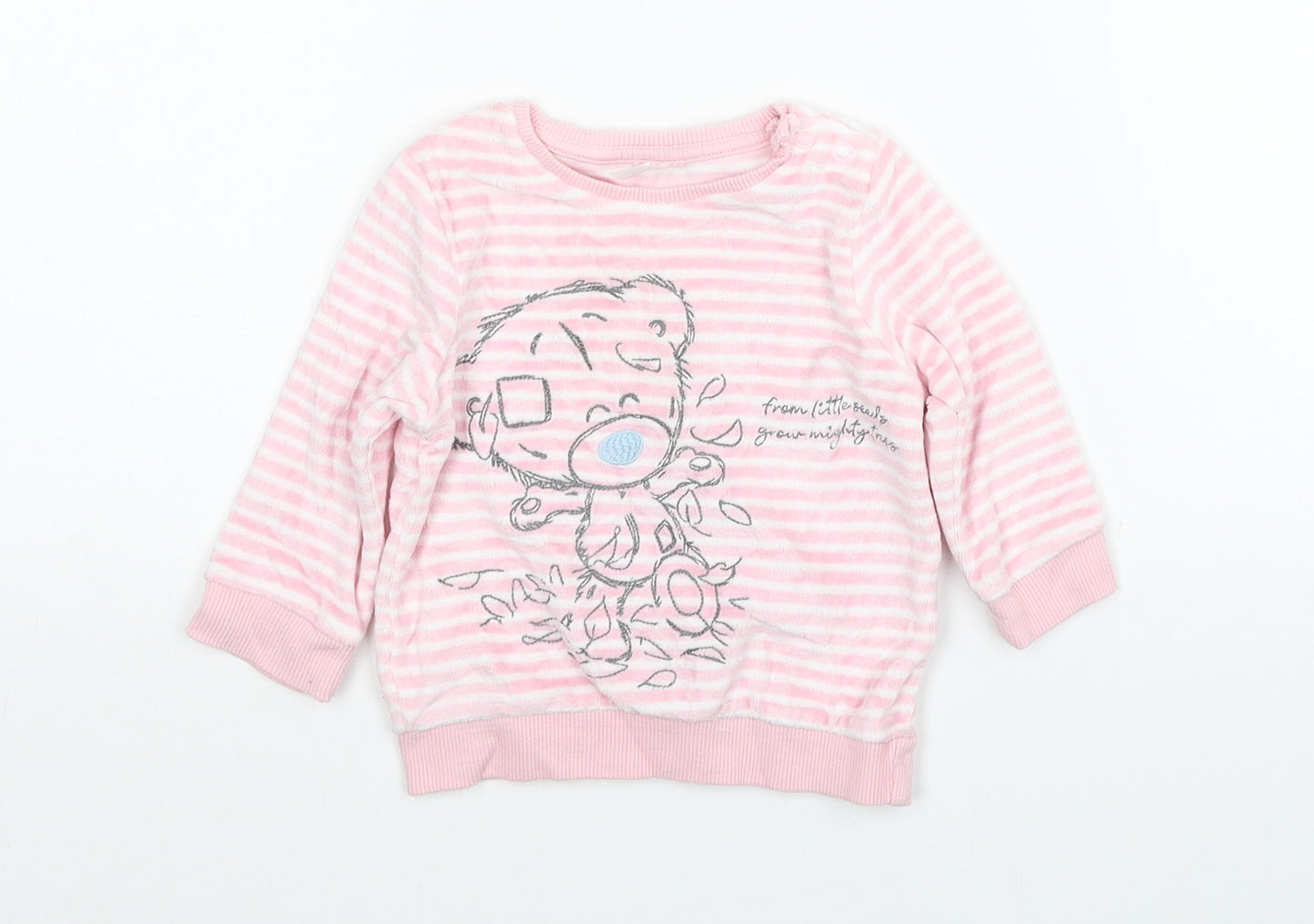 Tiny Tatty Teddy Girls Pink Striped Cotton Pullover Jumper Size 0-3 Months Button - Teddy Bear