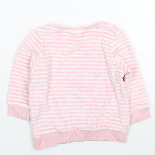 Tiny Tatty Teddy Girls Pink Striped Cotton Pullover Jumper Size 0-3 Months Button - Teddy Bear